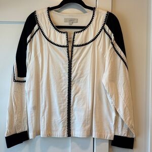 LOFT Cream and Black Trimmed Blouse
